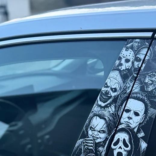 Horror Icons Car Pillar Wrap - Premium Vinyl B-Pillar Decal, Universal Fit