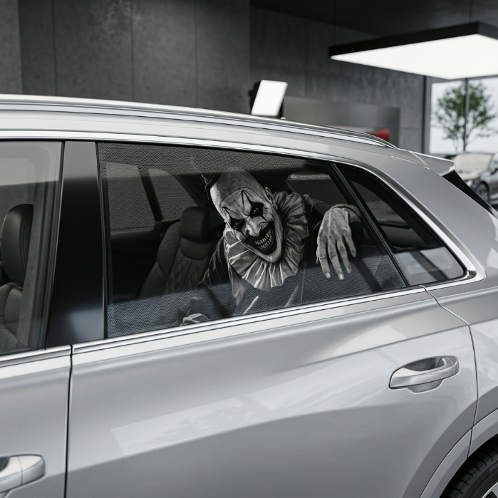Who’s Sitting Behind You? Art The Clown Terrifier Car Window Decal